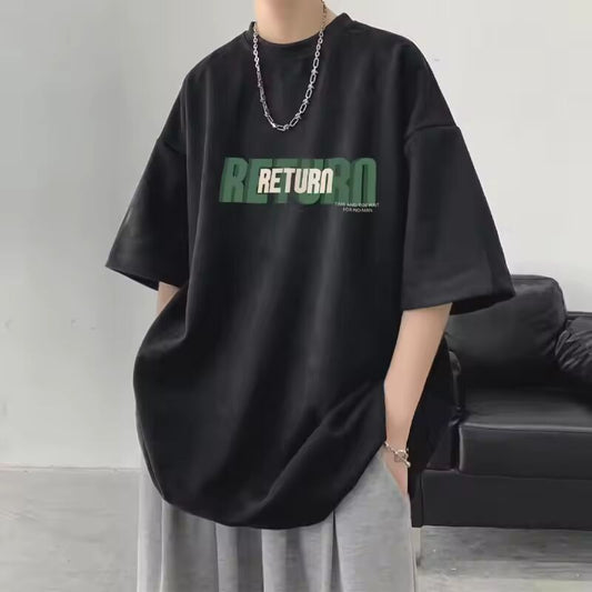 American Retro Letter Printed T-shirts Summer Stylish Loose Men's Clothing Young Style O-Neck All-match Half Sleeve Pullovers