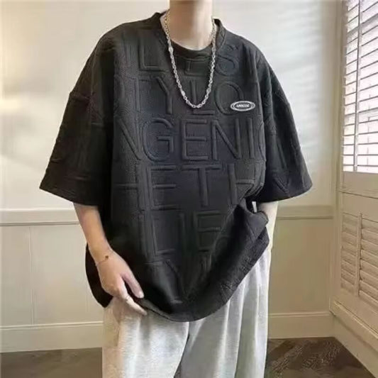 Spring New Men's T-Shirt Korean harajuku Casual 3D Letter T shirts Fashion White O-neck Top Loose size Men's Clothing 2023